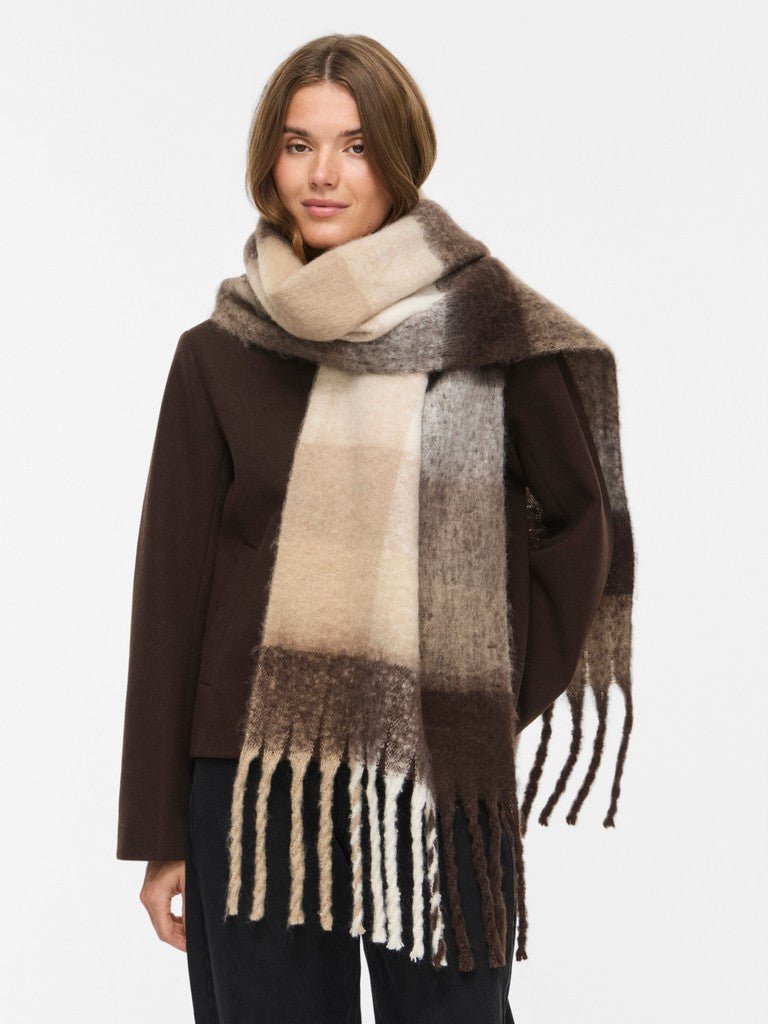 Vila Strickschal Knit Scarf in Nomad Falcon/Birch/Coffee Bean