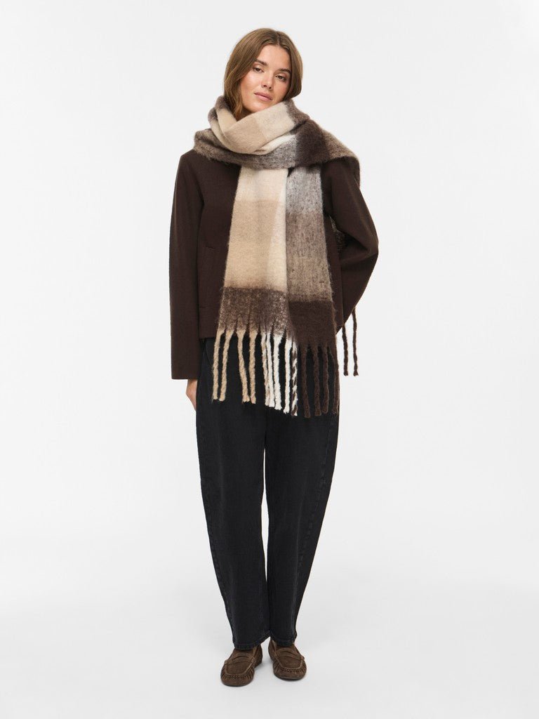 Vila Strickschal Knit Scarf in Nomad Falcon/Birch/Coffee Bean