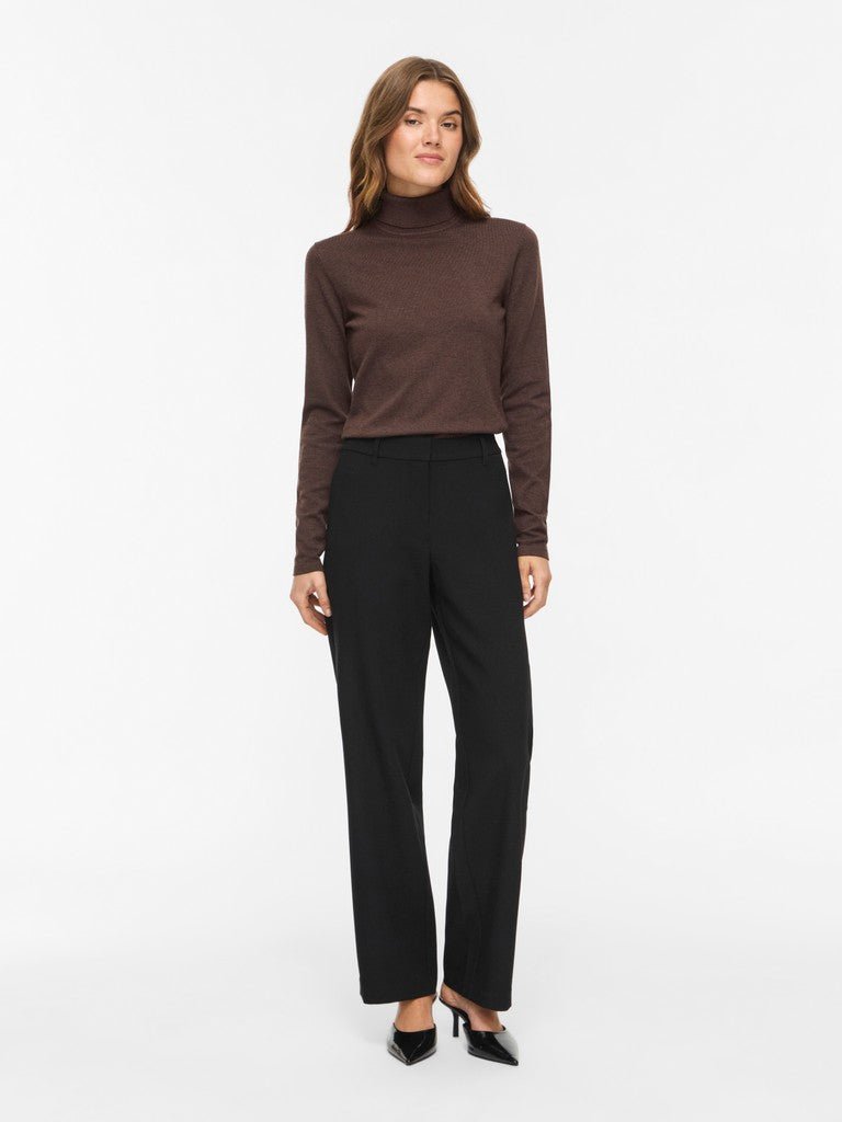 Vila Strickshirt Rollkragen Langarm Strick Top Coffee Bean Melange