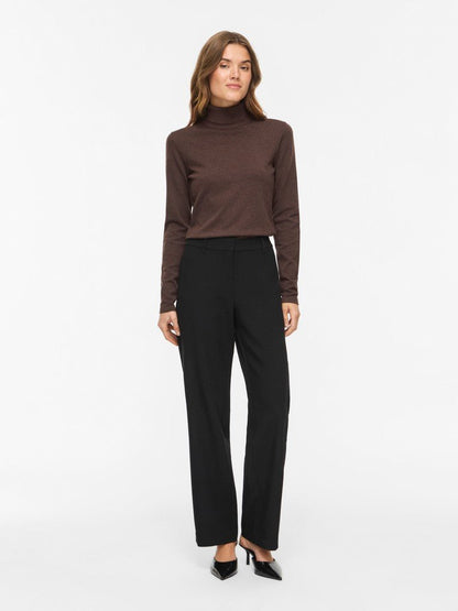 Vila Strickshirt Rollkragen Langarm Strick Top Coffee Bean Melange