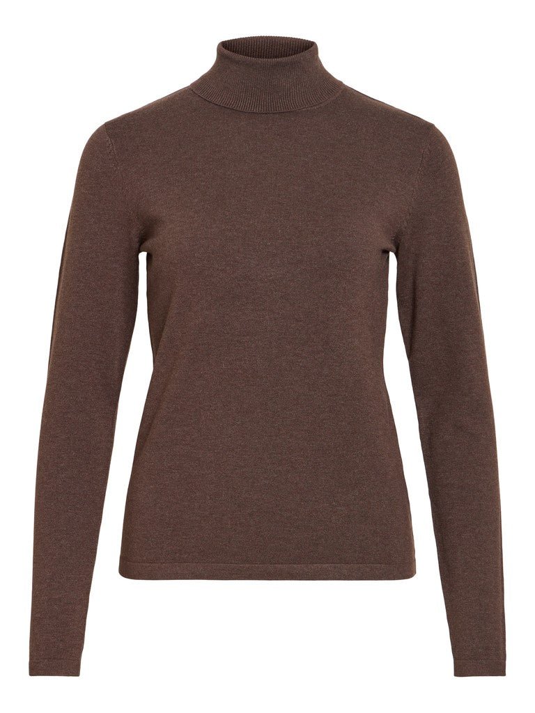 Vila Strickshirt Rollkragen Langarm Strick Top Coffee Bean Melange