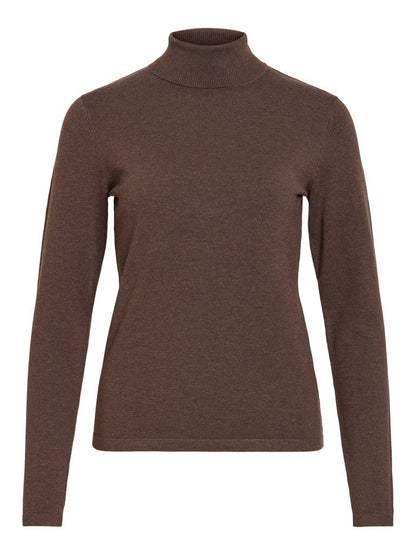 Vila Strickshirt Rollkragen Langarm Strick Top Coffee Bean Melange