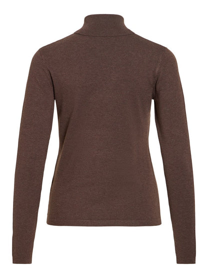 Vila Strickshirt Rollkragen Langarm Strick Top Coffee Bean Melange