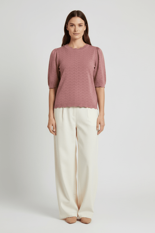 Vila Strickshirt Rundhals 3/4-Arm Strick Top Nostalgia Rose