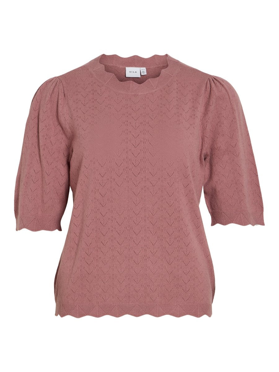 Vila Strickshirt Rundhals 3/4-Arm Strick Top Nostalgia Rose