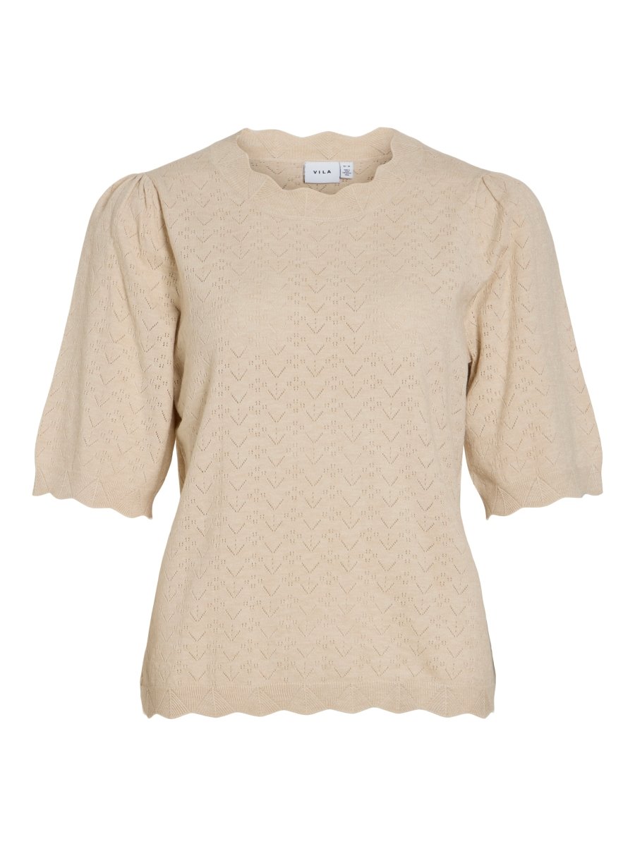 Vila Strickshirt Rundhals 3/4-Arm Strick Top Super Light Natural Melan