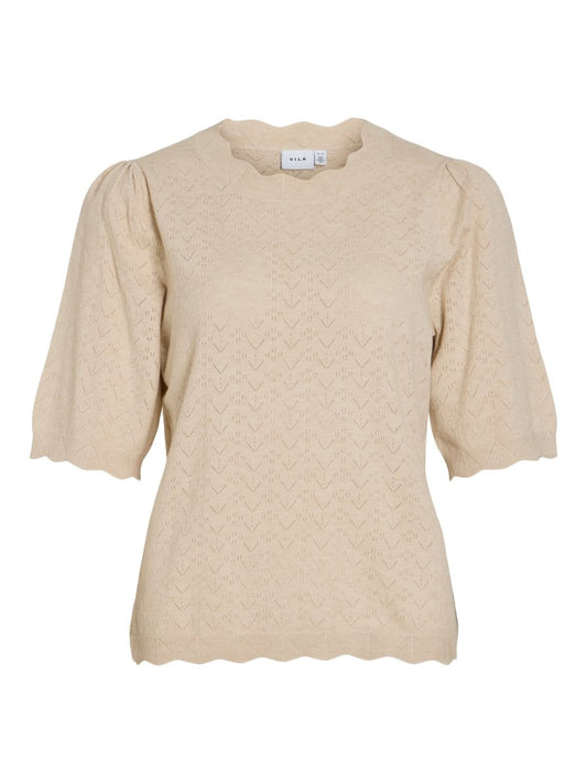 Vila Strickshirt Rundhals 3/4-Arm Strick Top Super Light Natural Melan