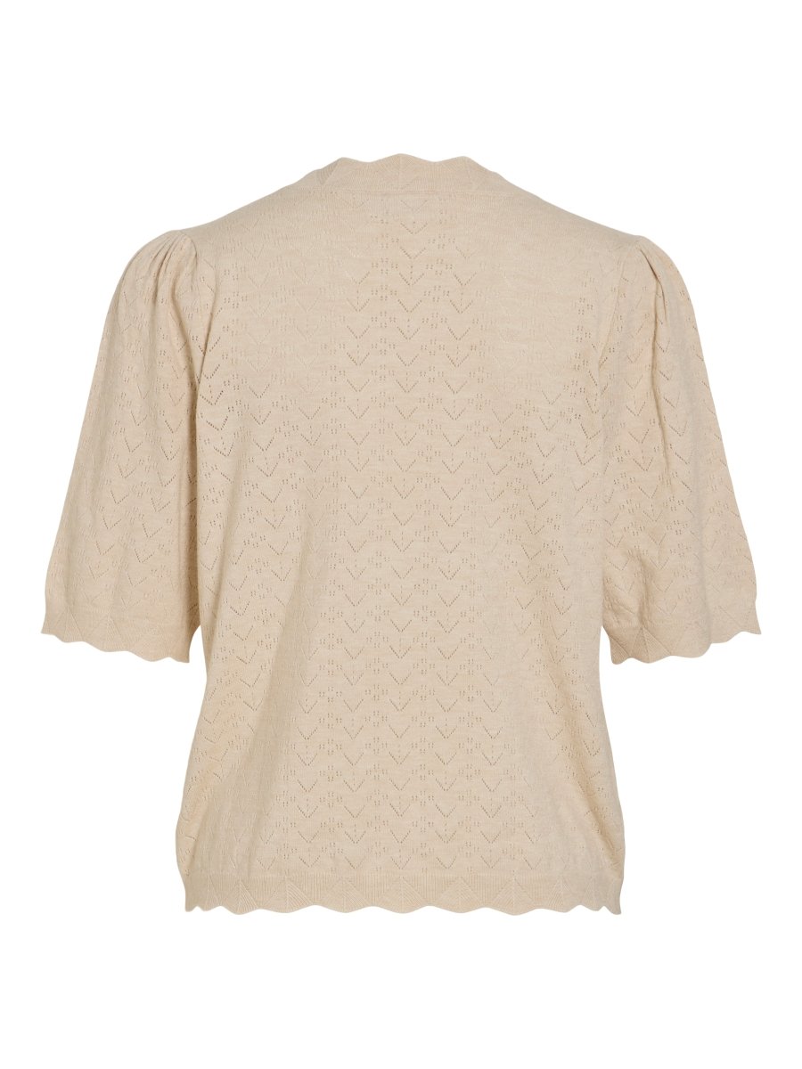 Vila Strickshirt Rundhals 3/4-Arm Strick Top Super Light Natural Melan