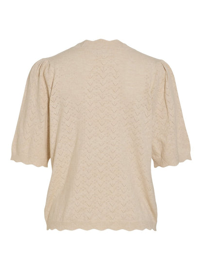 Vila Strickshirt Rundhals 3/4-Arm Strick Top Super Light Natural Melan