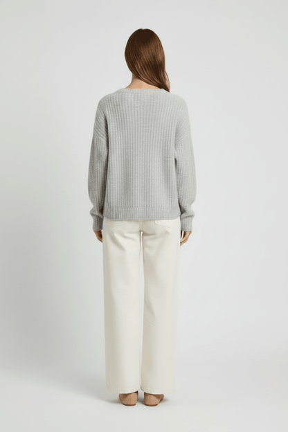 Vila Strickshirt V-Ausschnitt Langarm Strick Top Medium Grey Melange