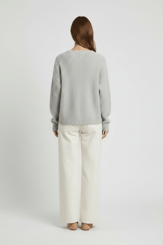 Vila Strickshirt V-Ausschnitt Langarm Strick Top Medium Grey Melange