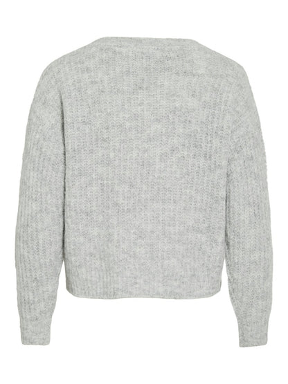 Vila Strickshirt V-Ausschnitt Langarm Strick Top Medium Grey Melange