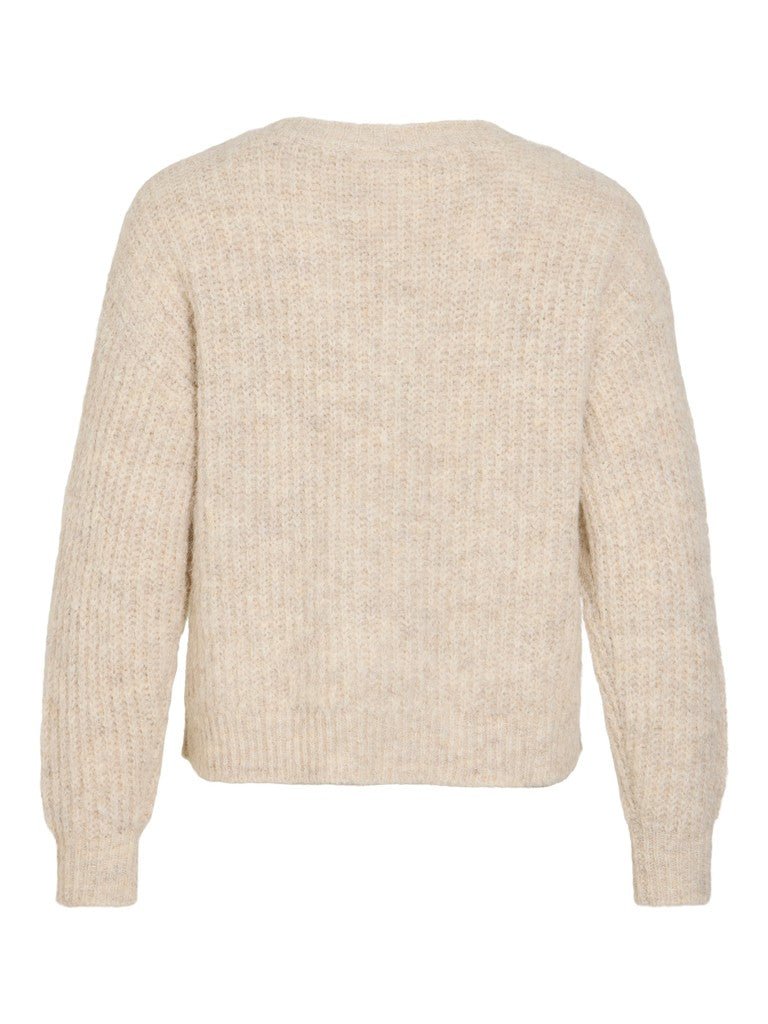 Vila Strickshirt V-Ausschnitt Langarm Strick Top Super Light Natural Melan