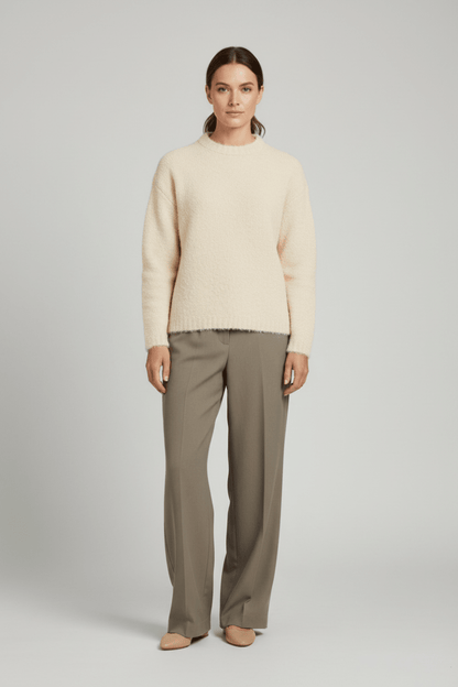 Vila Stricktop O-Neck L/S Knit Top in Birch