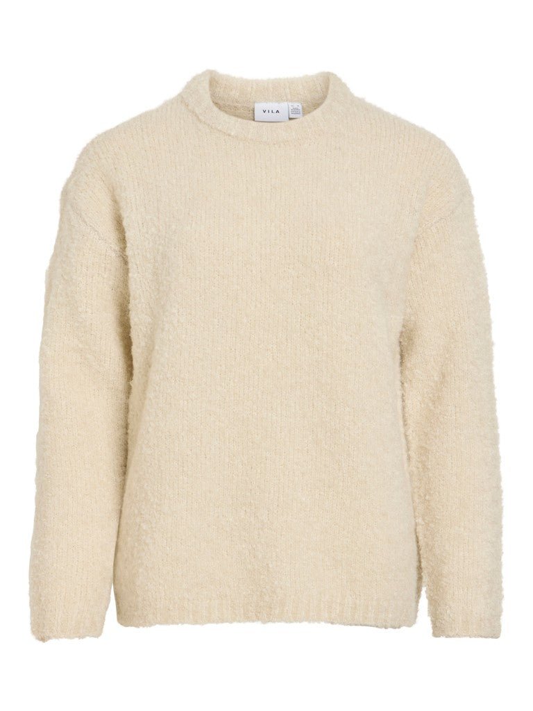 Vila Stricktop O-Neck L/S Knit Top in Birch