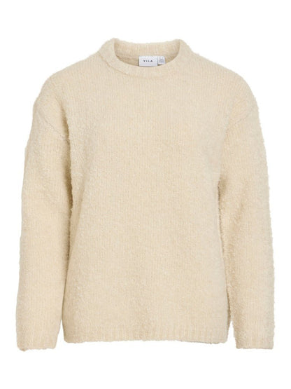 Vila Stricktop O-Neck L/S Knit Top in Birch