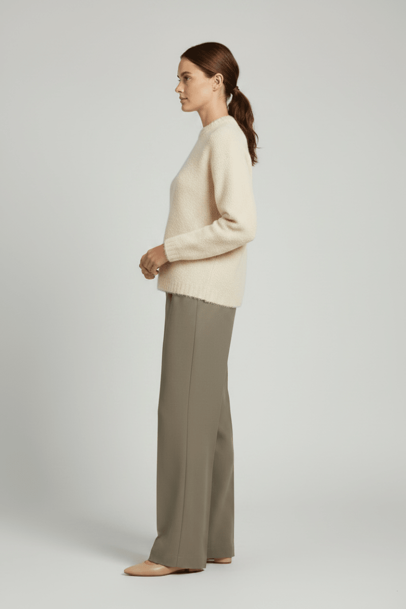Vila Stricktop O-Neck L/S Knit Top in Birch
