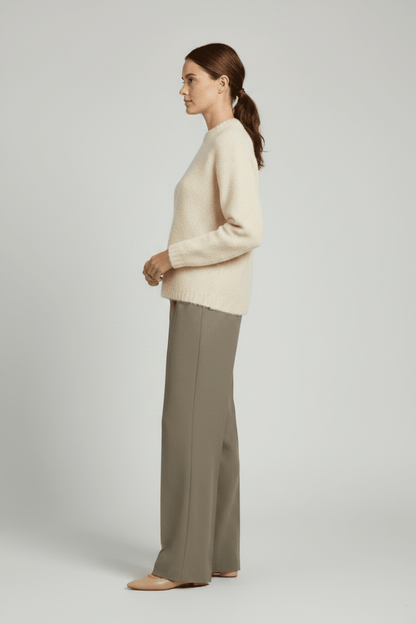 Vila Stricktop O-Neck L/S Knit Top in Birch