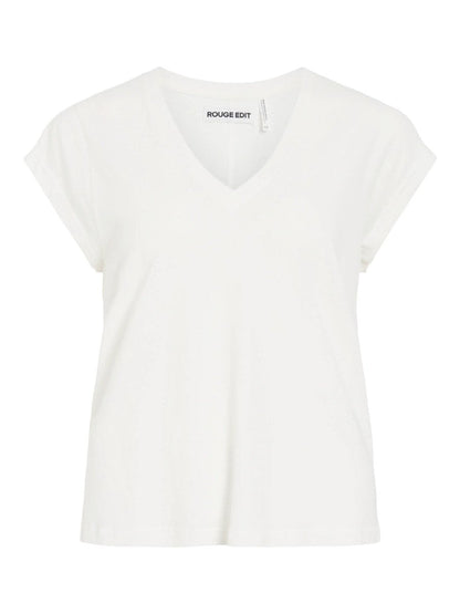 Vila T-Shirt Cloud Dancer - ROUHANNA S/S V - NECK TEE