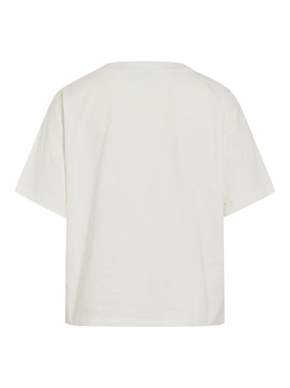 Vila T-Shirt VINORANI PATCH O-NECK S/S T-SHIRT - Snow White EMB MAUVEGLOW