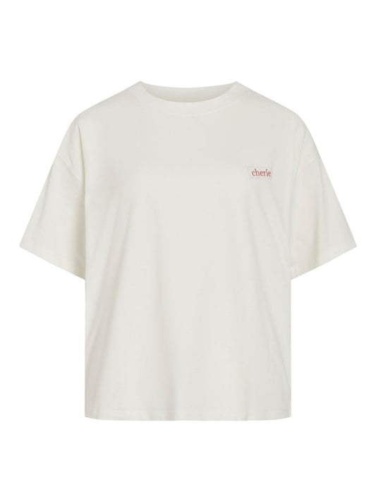 Vila T-Shirt VINORANI PATCH O-NECK S/S T-SHIRT - Snow White EMB MAUVEGLOW