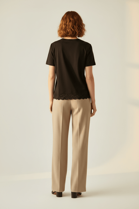Vila T-Shirt VISYBIL LACE O-NECK S/S T-SHIRT - Black Beauty