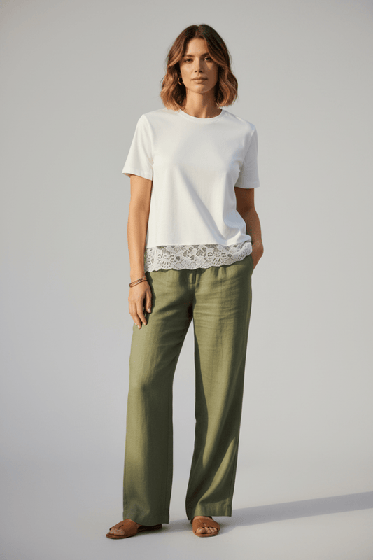 Vila T-Shirt VISYBIL LACE O-NECK S/S T-SHIRT - Snow White
