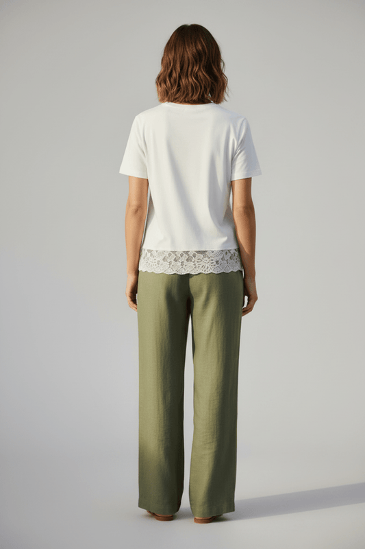 Vila T-Shirt VISYBIL LACE O-NECK S/S T-SHIRT - Snow White