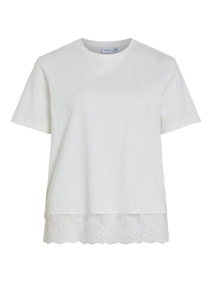 Vila T-Shirt VISYBIL LACE O-NECK S/S T-SHIRT - Snow White