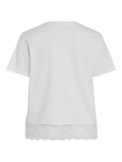 Vila T-Shirt VISYBIL LACE O-NECK S/S T-SHIRT - Snow White