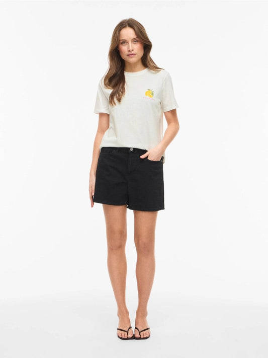 Vila T-Shirt VISYBILLA O-NECK S/S LEMON TOP/PB - Snow White LEMON FIJI FLOWER