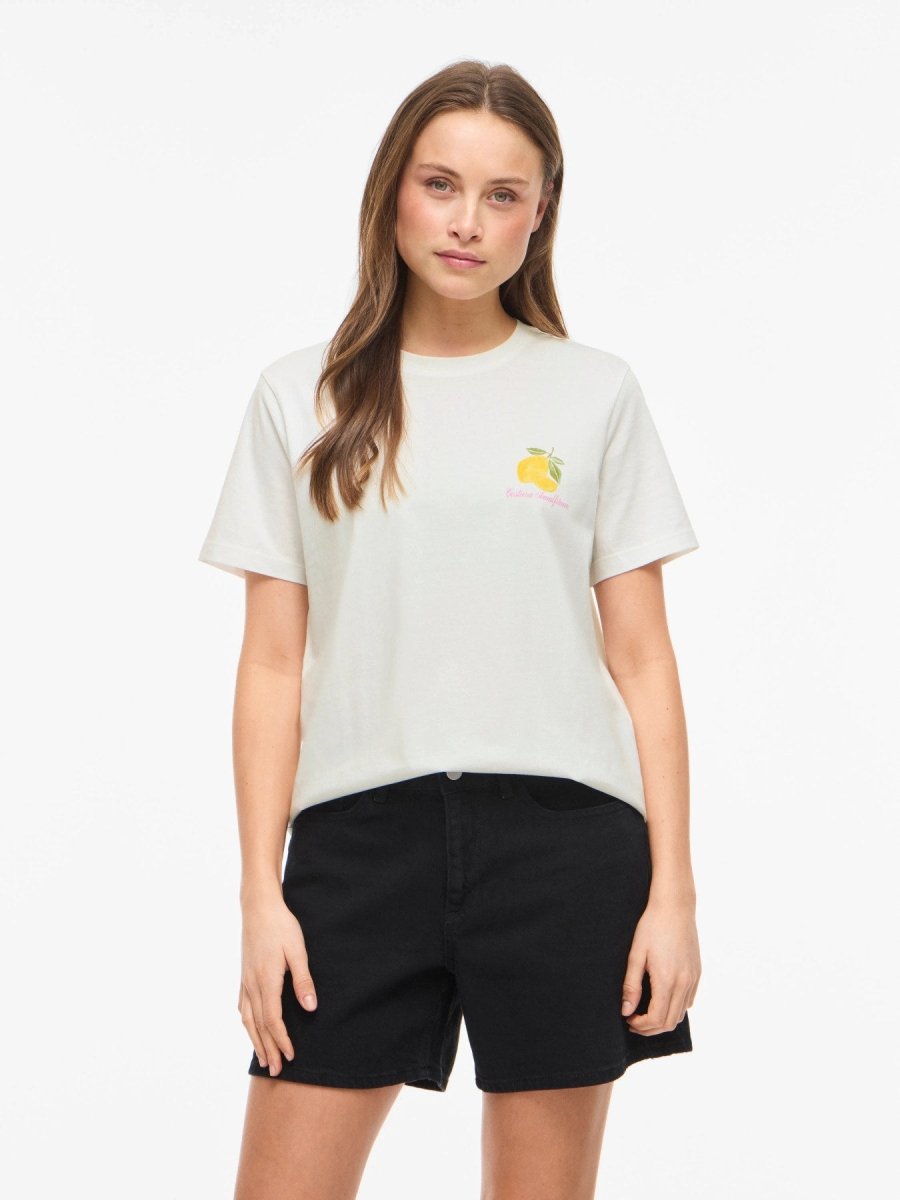 Vila T-Shirt VISYBILLA O-NECK S/S LEMON TOP/PB - Snow White LEMON FIJI FLOWER