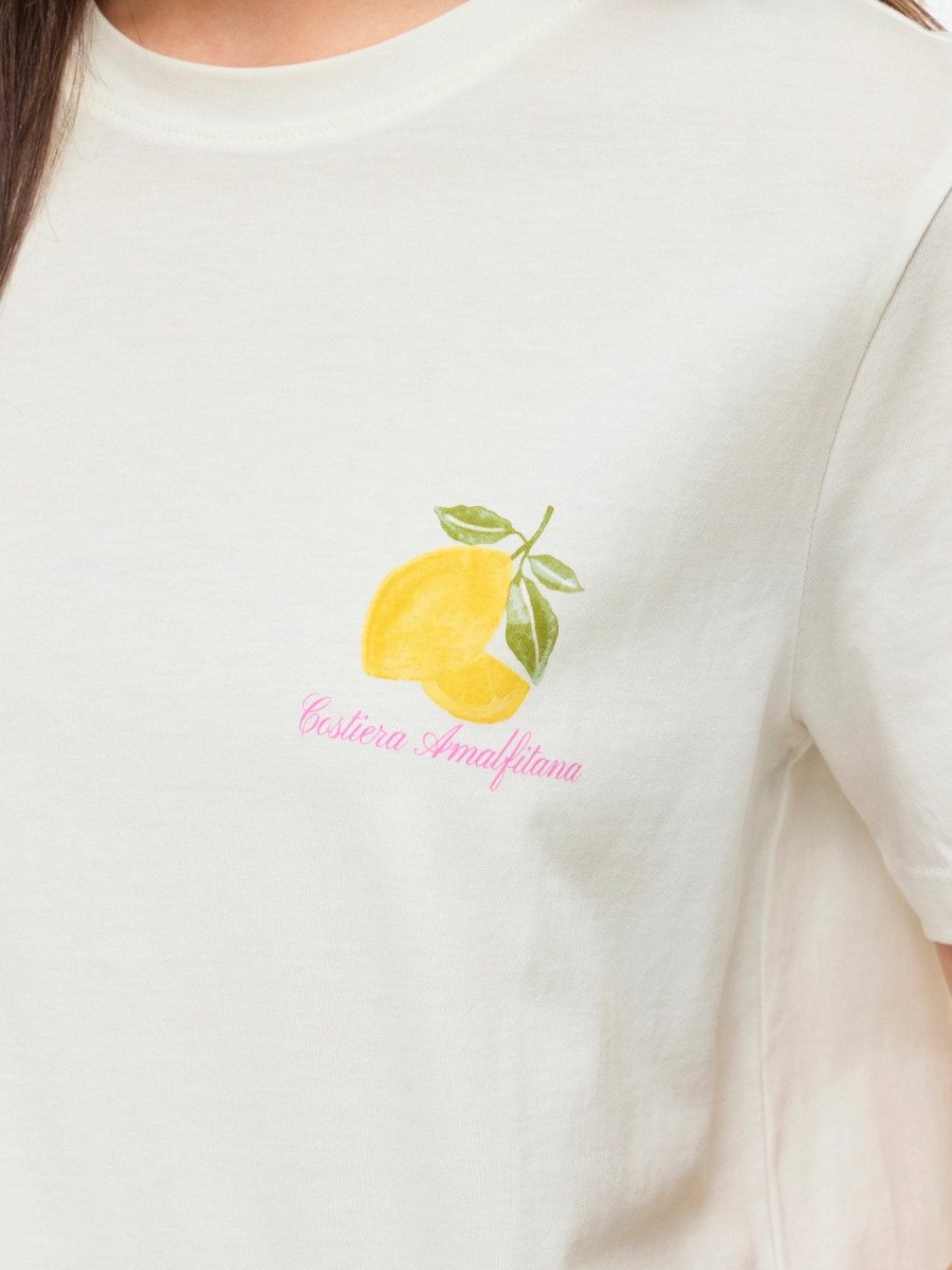 Vila T-Shirt VISYBILLA O-NECK S/S LEMON TOP/PB - Snow White LEMON FIJI FLOWER