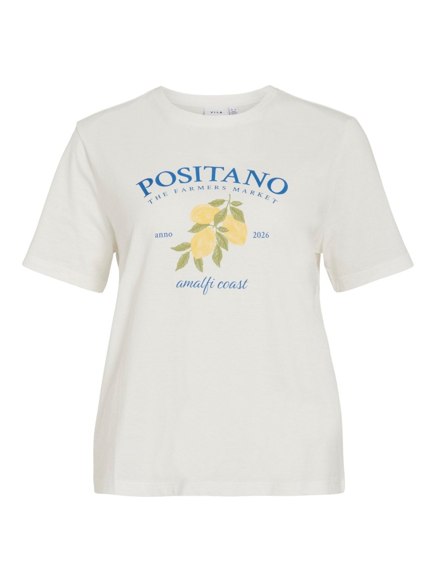 Vila T-Shirt VISYBILLA O-NECK S/S LEMON TOP/PB - Snow White POSITANO VICTORIA BLUE