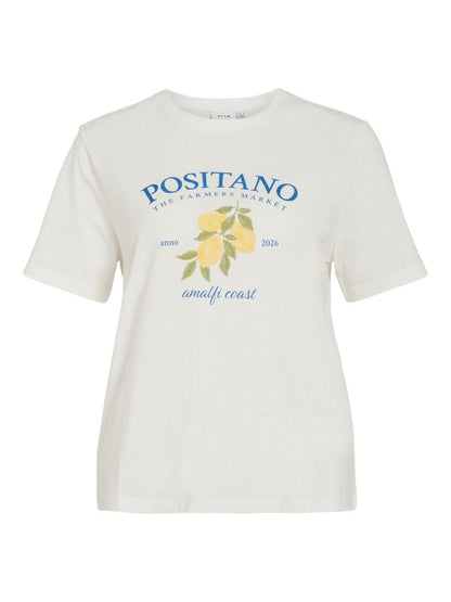 Vila T-Shirt VISYBILLA O-NECK S/S LEMON TOP/PB - Snow White POSITANO VICTORIA BLUE