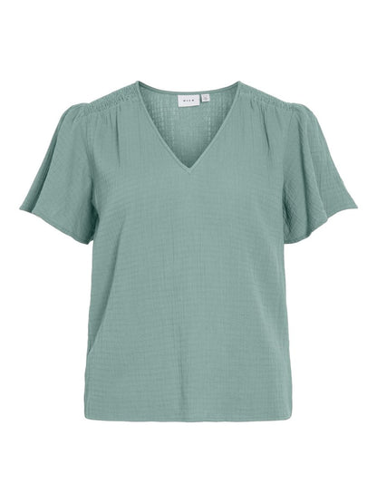 Vila T-Shirts & Tops Blue Surf Vilania V - Neck Kurzarm Det. Top/Vol