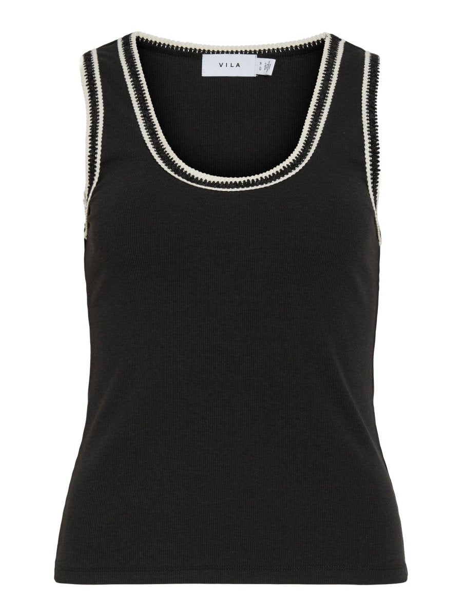 Vila Tank - Top VIMOVANA O - NECK S/L TOP - Black Beauty BIRCH + BLACK BEAUTY