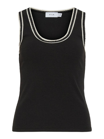 Vila Tank - Top VIMOVANA O - NECK S/L TOP - Black Beauty BIRCH + BLACK BEAUTY