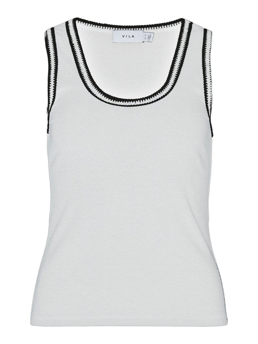 Vila Tank - Top VIMOVANA O - NECK S/L TOP - Snow White SNOW WHITE + BLACK BEAUTY