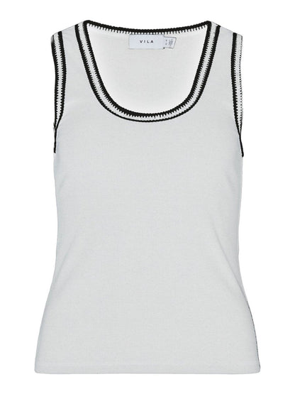 Vila Tank - Top VIMOVANA O - NECK S/L TOP - Snow White SNOW WHITE + BLACK BEAUTY