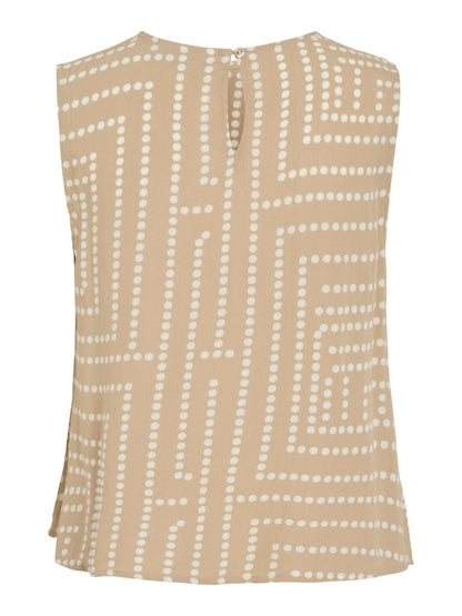 Vila Tanktop Vifrelli Kleo O - Neck Short Top - Travertine Birch Dots