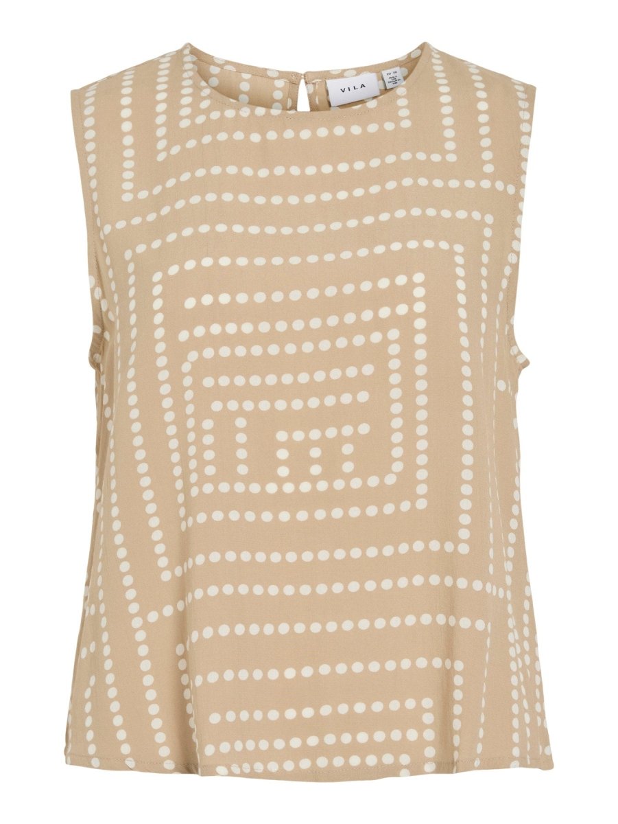 Vila Tanktop Vifrelli Kleo O - Neck Short Top - Travertine Birch Dots
