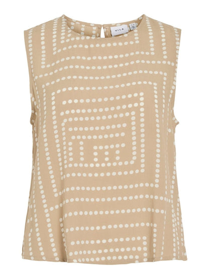 Vila Tanktop Vifrelli Kleo O - Neck Short Top - Travertine Birch Dots