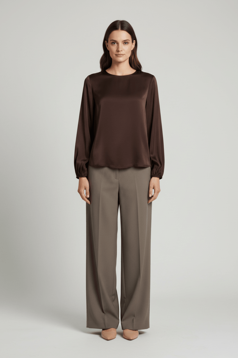 Vila Top Ravenna Langarm Rundhals Coffee Bean