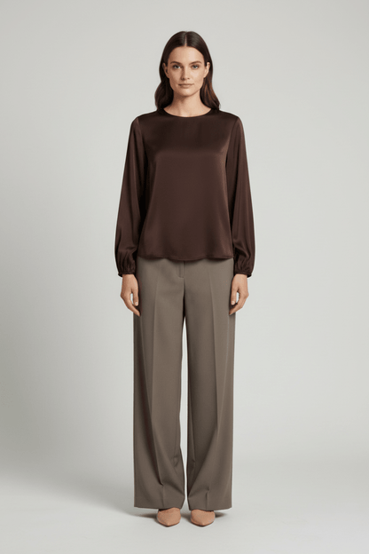 Vila Top Ravenna Langarm Rundhals Coffee Bean