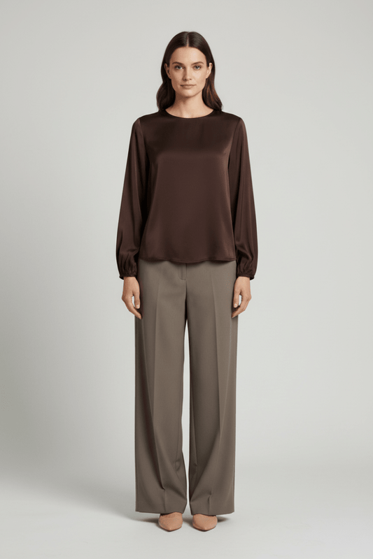 Vila Top Ravenna Langarm Rundhals Coffee Bean