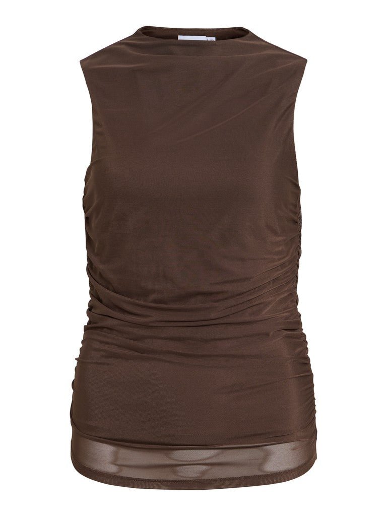 Vila Top Stehkragen Kurzarm Coffee Bean