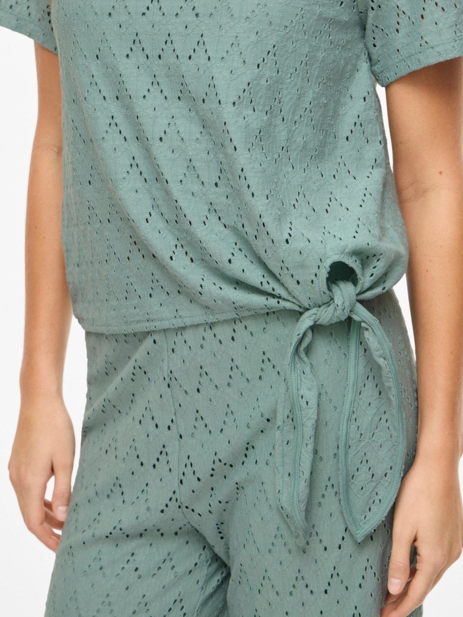 Vila Top VIAMALINA OPEN O-NECK S/S TOP/VOL/PB - Blue Surf