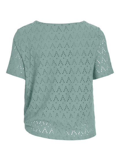 Vila Top VIAMALINA OPEN O-NECK S/S TOP/VOL/PB - Blue Surf