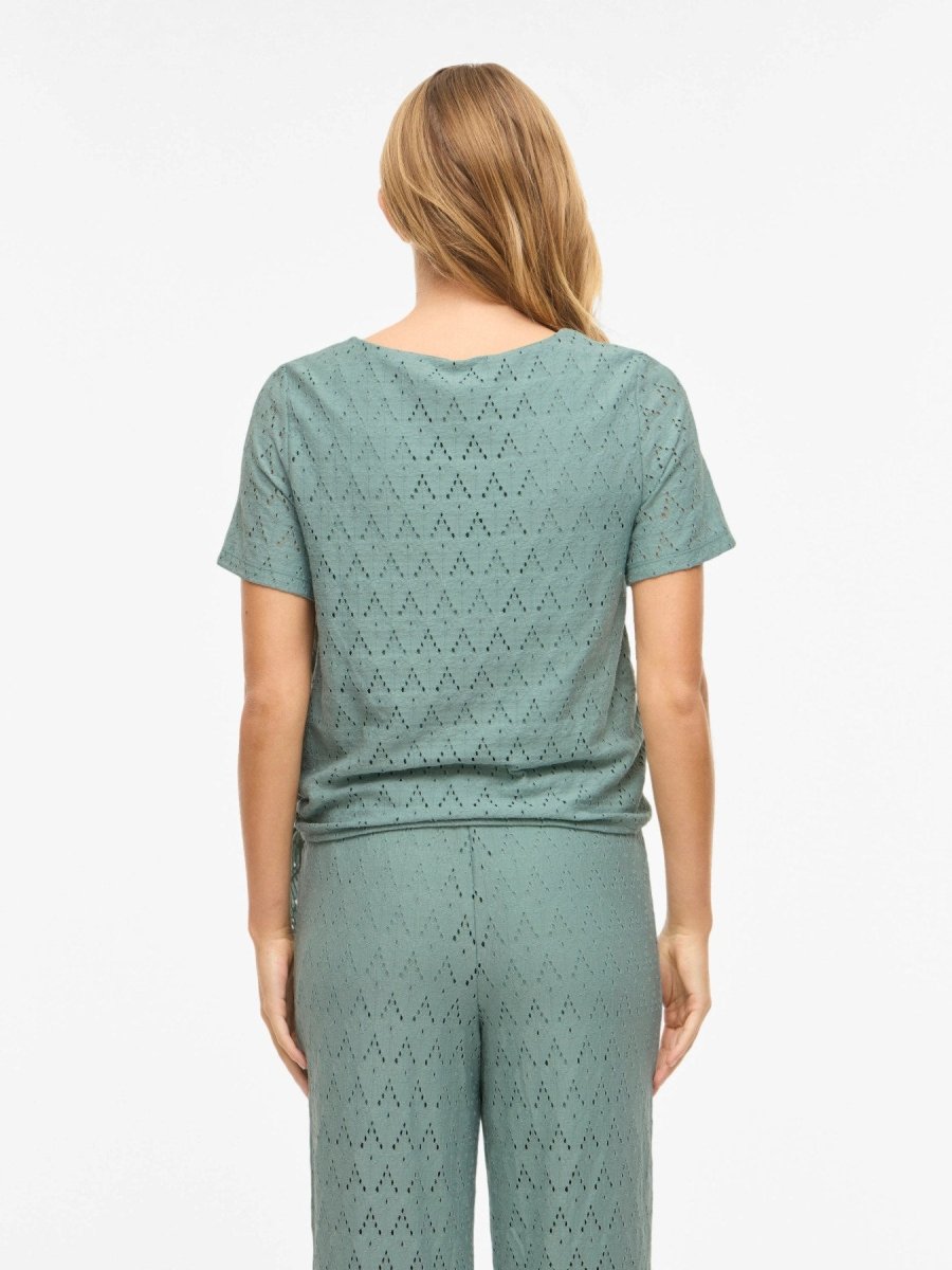 Vila Top VIAMALINA OPEN O-NECK S/S TOP/VOL/PB - Blue Surf